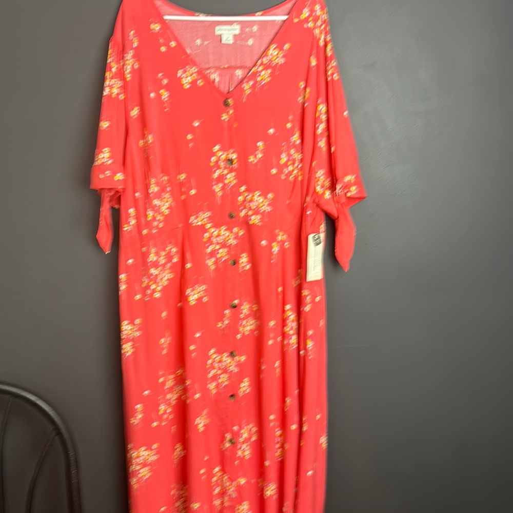 Coral Floral maxi v neck lightweight cottage core boho dress